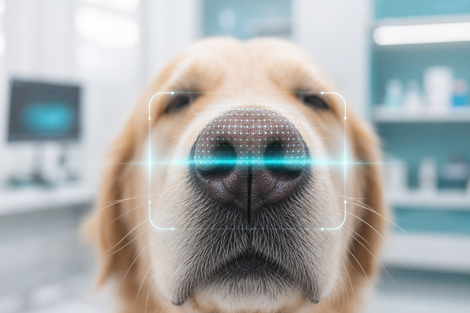 Focinho de cachorro sendo escaneado por biometria